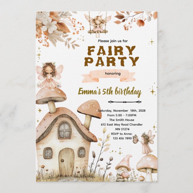 invitación de fiesta encantada boho hada (Anverso)