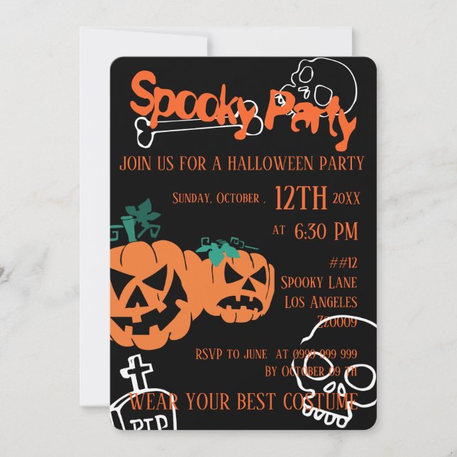 Invitación de fiesta espeluznante de Halloween (Anverso)