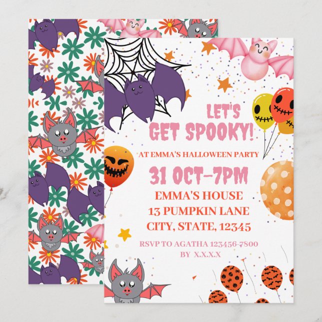 Invitación de fiesta estampable de Halloween (Anverso / Reverso)
