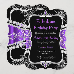 Invitación de fiesta fabulosa de color púrpura pla