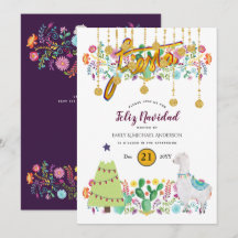 Invitación de Fiesta Feliz Navidad Llama Flores Fo