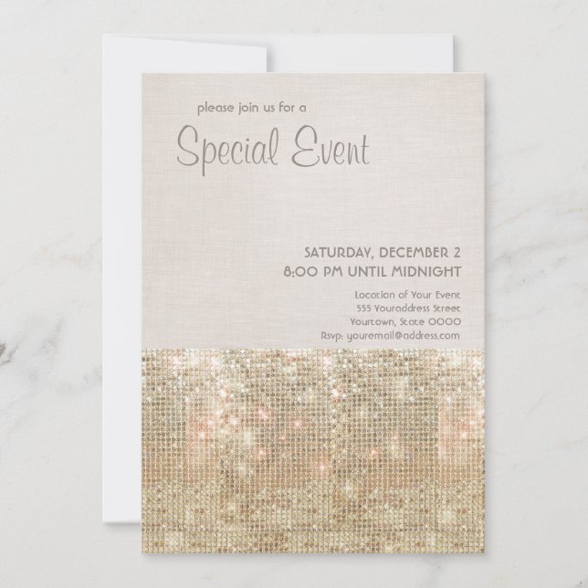 Invitación de fiesta festiva con lentejuelas dorad (Anverso)