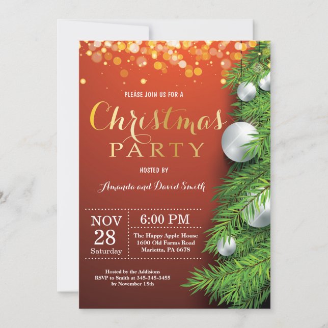Invitación de fiesta festiva de navidades rojo y o (Anverso)