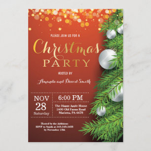 Invitación de fiesta festiva de navidades rojo y o