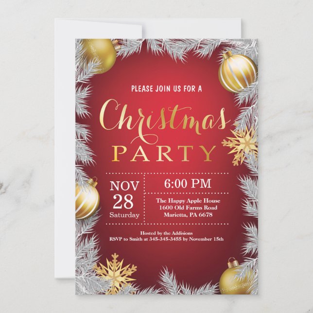 Invitación de fiesta festiva de navidades rojo y o (Anverso)