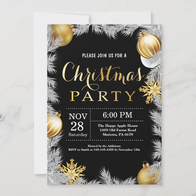 Invitación de fiesta festiva para navidades Negro  (Anverso)