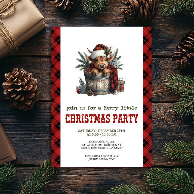 Invitación de fiesta festiva personalizada de vaca (Personalized highland cow festive party invite)