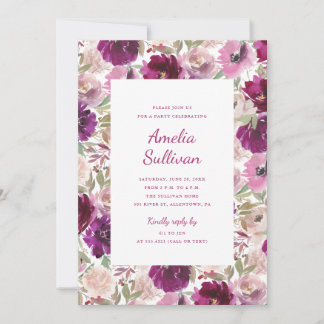 Invitación de fiesta floral acuarela