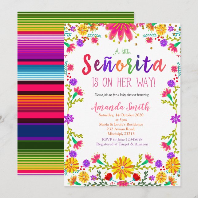 Invitación de Fiesta Floral Baby Shower (Anverso / Reverso)