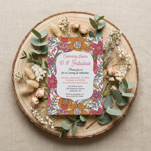 Invitación de fiesta floral cumpleaños 40 (Subido por el creador)