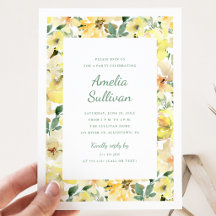 Invitación de fiesta floral de acuarela amarilla s