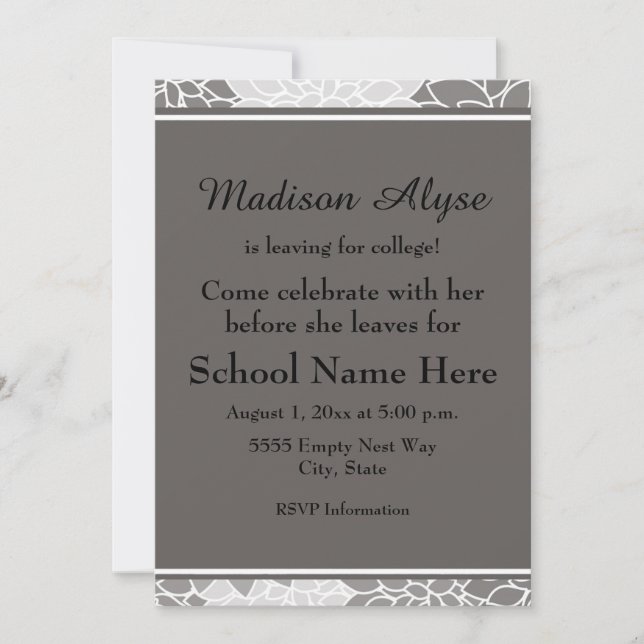 Invitación de fiesta floral gris y blanca para ir  (Anverso)