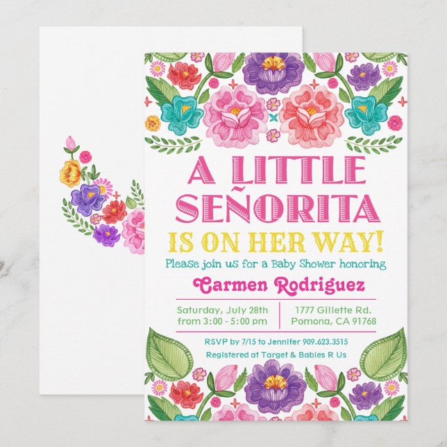 Invitación de fiesta floral para baby shower (Anverso / Reverso)