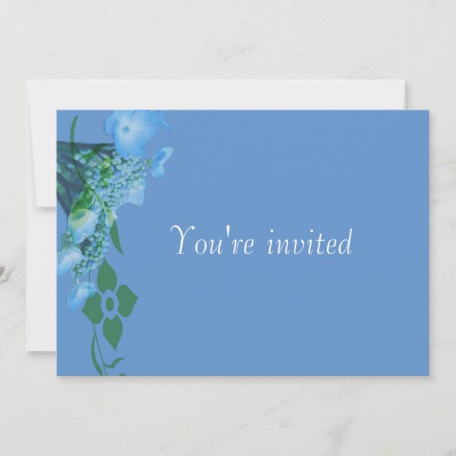 invitación de fiesta flores de hortensia azules (Anverso)