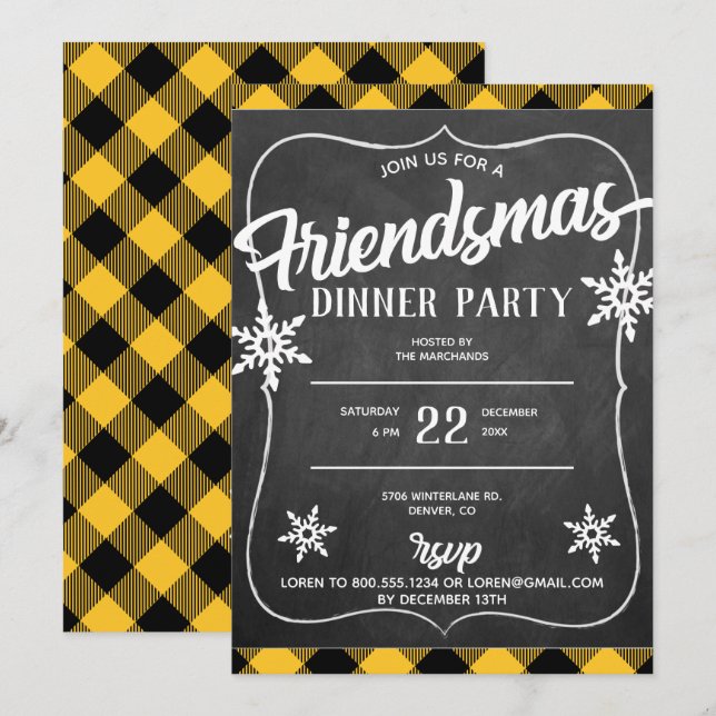 Invitación de Fiesta Friendsmas de Cuadros de Búfa (Anverso / Reverso)