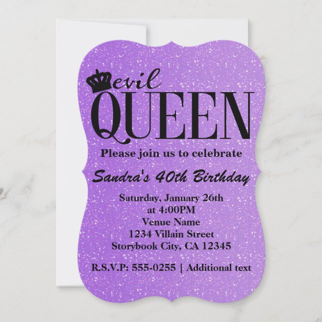 Invitación de fiesta glamour con brillo púrpura de (Anverso)