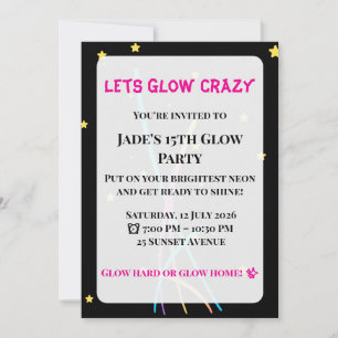 Invitación de fiesta Glow   Fiesta para adolescent