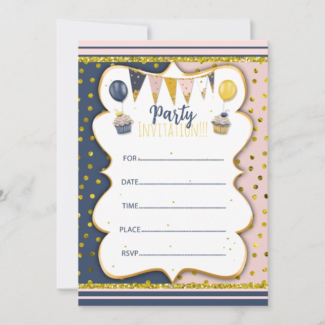 Invitación de fiesta Goldy para escribir a mano (Anverso)