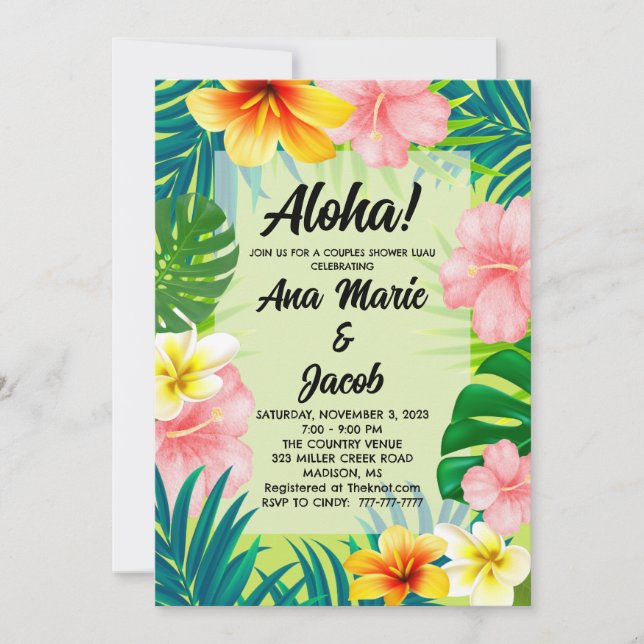invitación de fiesta hawaiana para parejas (Anverso)