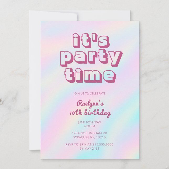 Invitación de fiesta holográfica con Tie Dye de ar (Anverso)