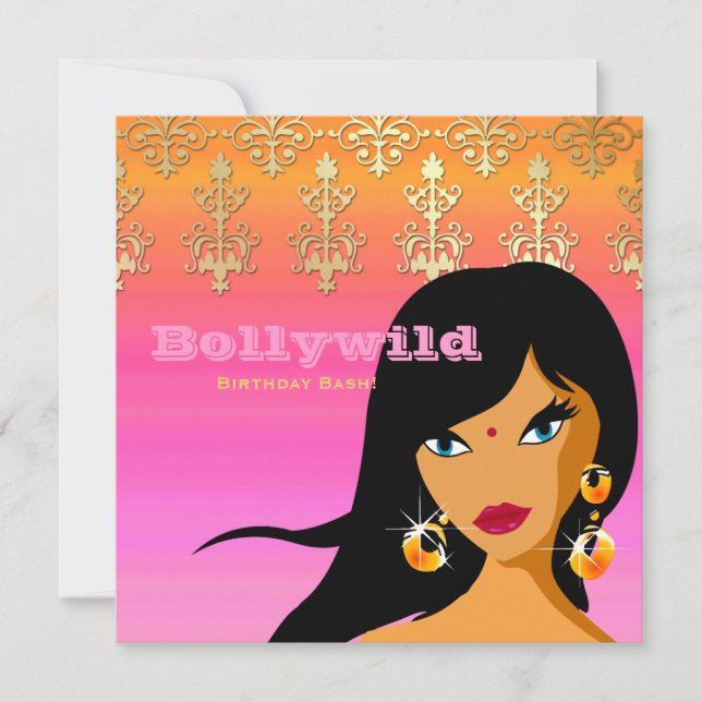 Invitación de fiesta india dorado rosa naranja Bin (Anverso)