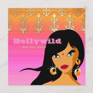 Invitación de fiesta india dorado rosa naranja Bin