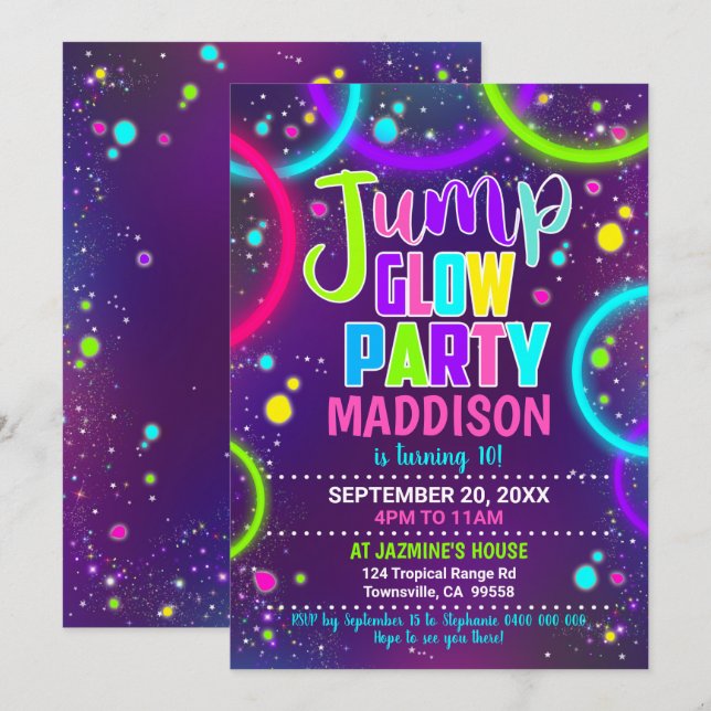 Invitación de fiesta Jump Glow (Anverso / Reverso)