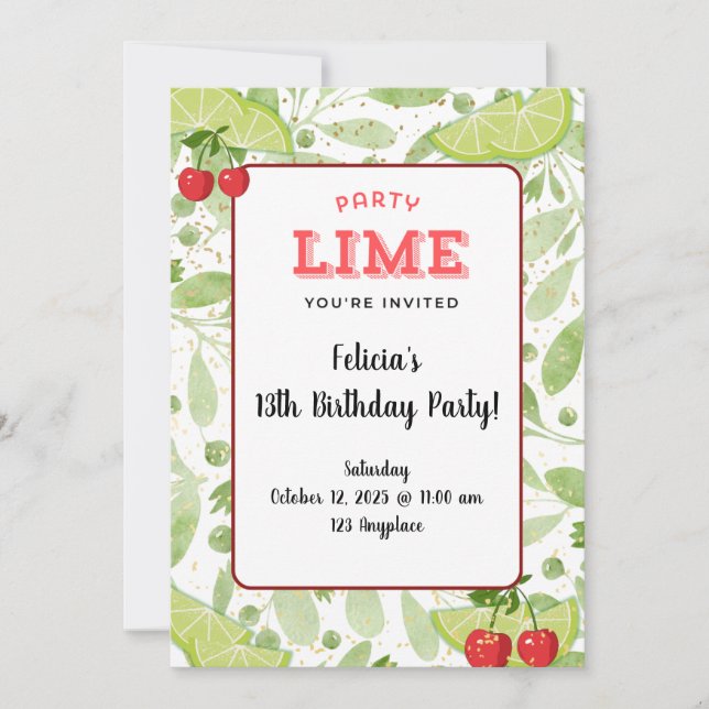 Invitación de fiesta "Lime" (Anverso)