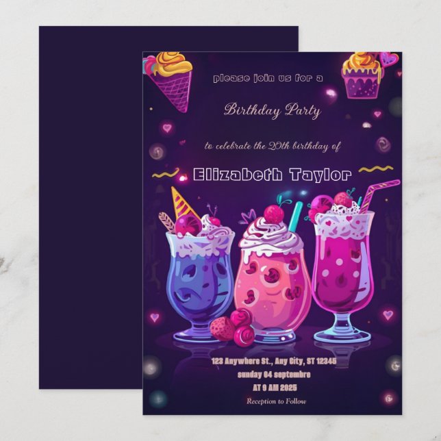 Invitación de Fiesta Loca de Batido de Leche – Dul (Anverso / Reverso)