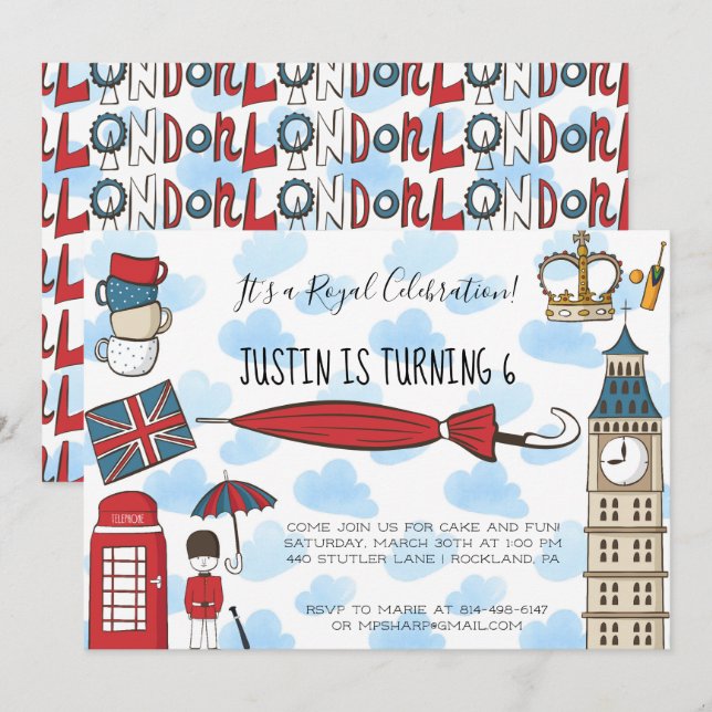 Invitación de fiesta London Calling (Anverso / Reverso)