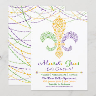 Invitación de fiesta Mardi Gras Fleur DeLis