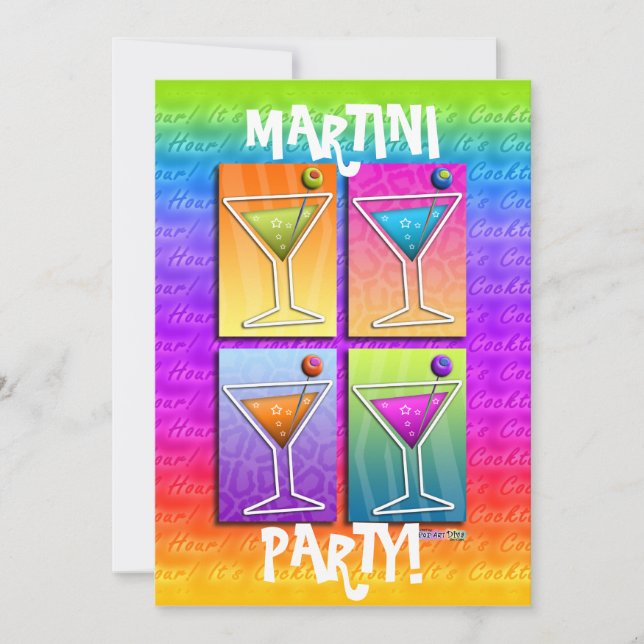 Invitación de fiesta MARTINIS Pop Art (5X7) (Anverso)