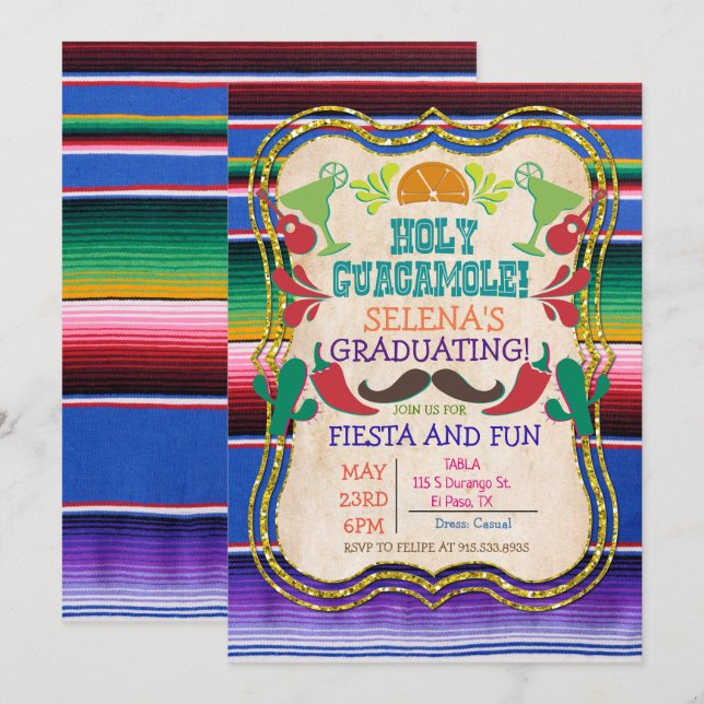 Invitación de Fiesta Mexicana de Graduación (Anverso / Reverso)