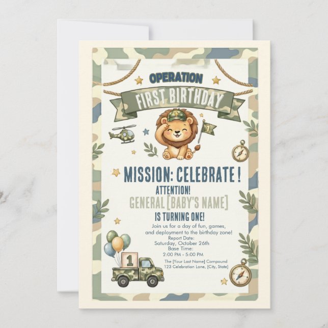 Invitación de fiesta militar Operación Primer Cump (Anverso)