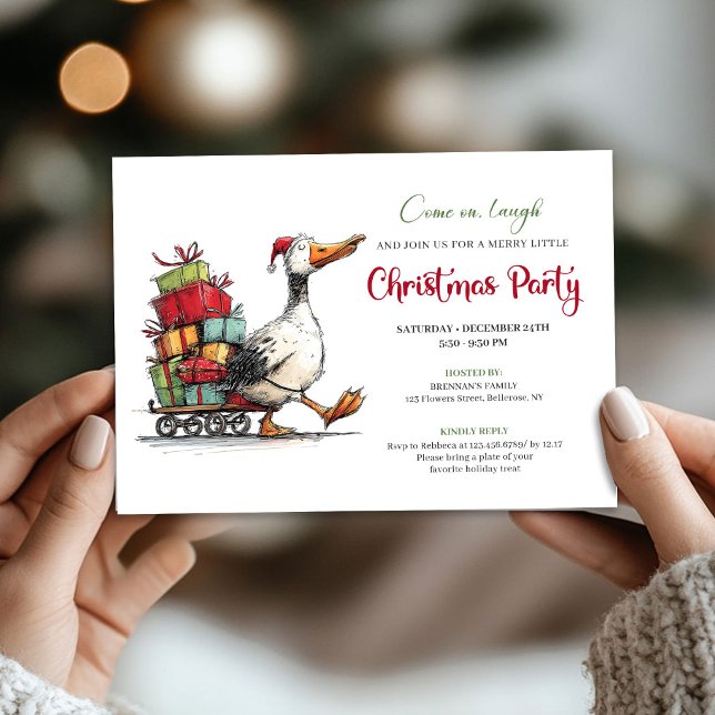 Invitación de Fiesta Minimalista Humor Navideño Pa (Christmas Silly Goose Humor Minimalist Party Invite)