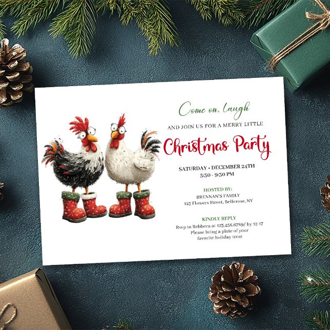 Invitación de fiesta moderna con gallinas de acuar (Whimsical Watercolor Chickens Modern Party Invitation)