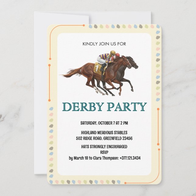 Invitación de fiesta moderna de carreras de caball (Anverso)