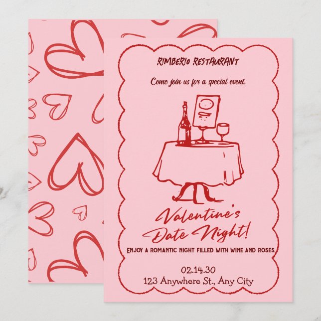 invitación de fiesta moderna de San Valentín (Anverso / Reverso)