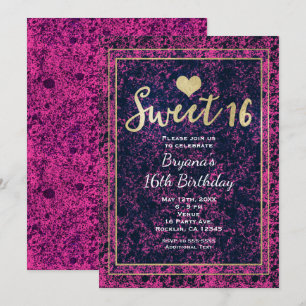 Invitación de fiesta moderna para Sweet 16 en rosa