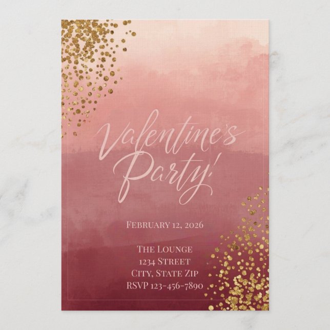 Invitación de fiesta moderna romántica de San Vale (Anverso)