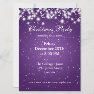 Invitación de fiesta morada  Brillante elegante pe