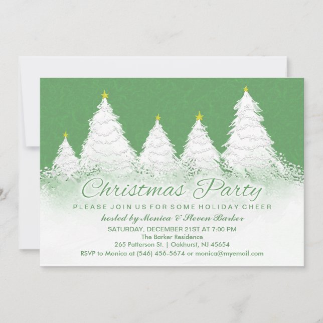 Invitación de Fiesta navidad - Verde con árboles b (Anverso)