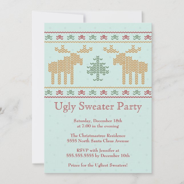 Invitación de fiesta navideña a navidades suéteres (Anverso)