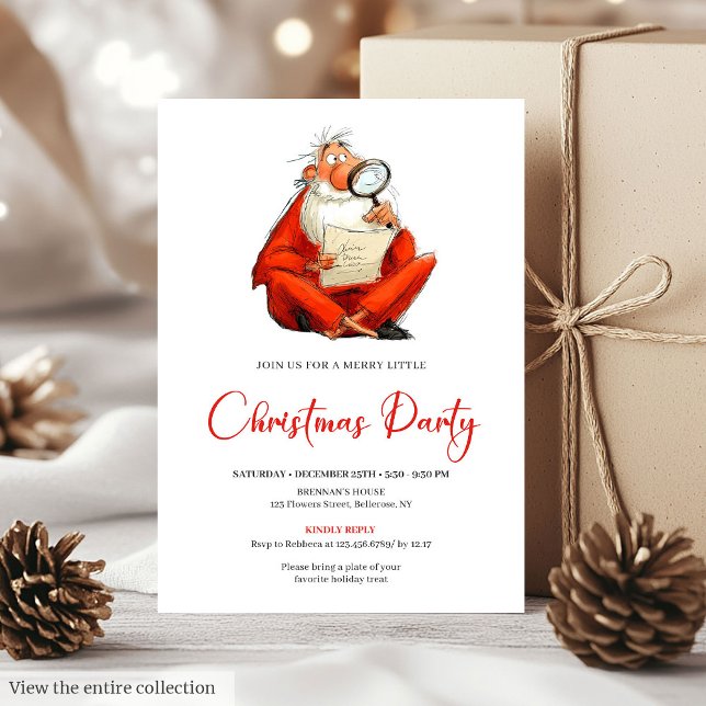 Invitación de fiesta navideña con acuarela de Papá (Quirky Santa Claus Watercolor Holiday Party Invite)