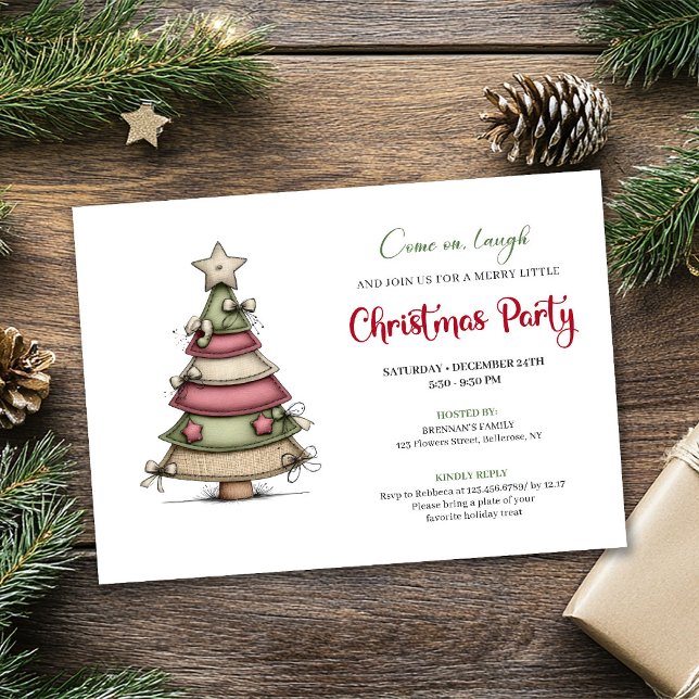 Invitación de fiesta navideña con árbol de Navidad (Chic Quirky Christmas Tree Holiday Party Invite)