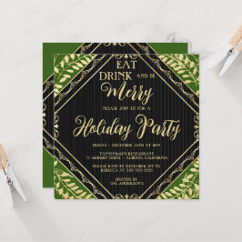 Invitación de fiesta navideña con corona dorada y 