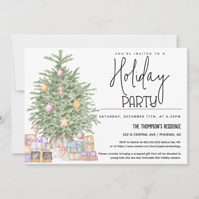 Invitación de fiesta navideña con regalos (Anverso)