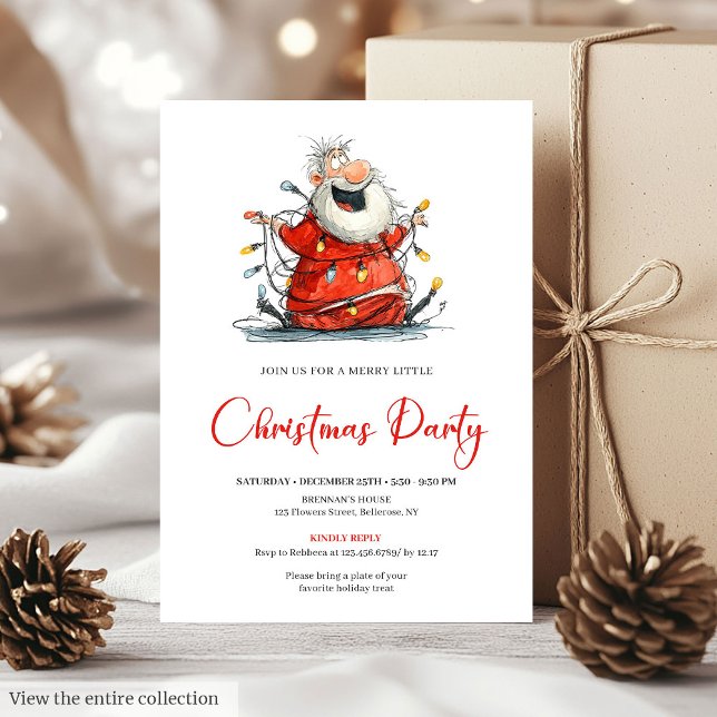 Invitación de fiesta navideña con Santa Claus esti (Quirky Santa Watercolor Holiday Party Invitation Design

)