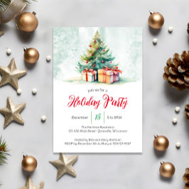 Invitación de fiesta navideña de color de agua