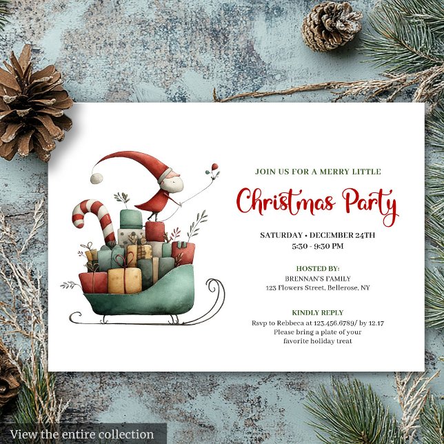 Invitación de fiesta navideña de Papá Noel caprich (Whimsical Quirky Santa Holiday Party Invitation)